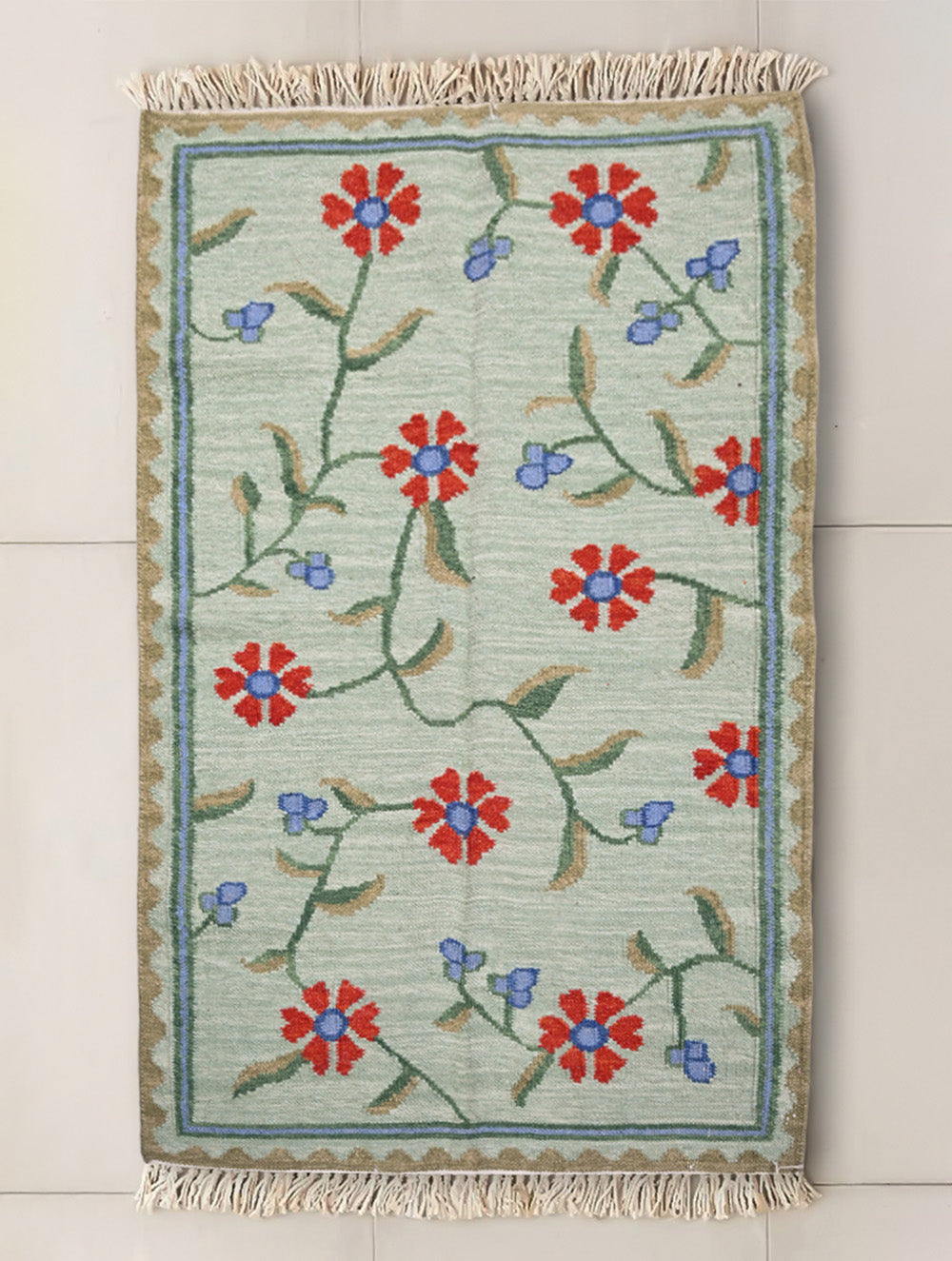 Handwoven Kilim Rug - Turquoise Garden