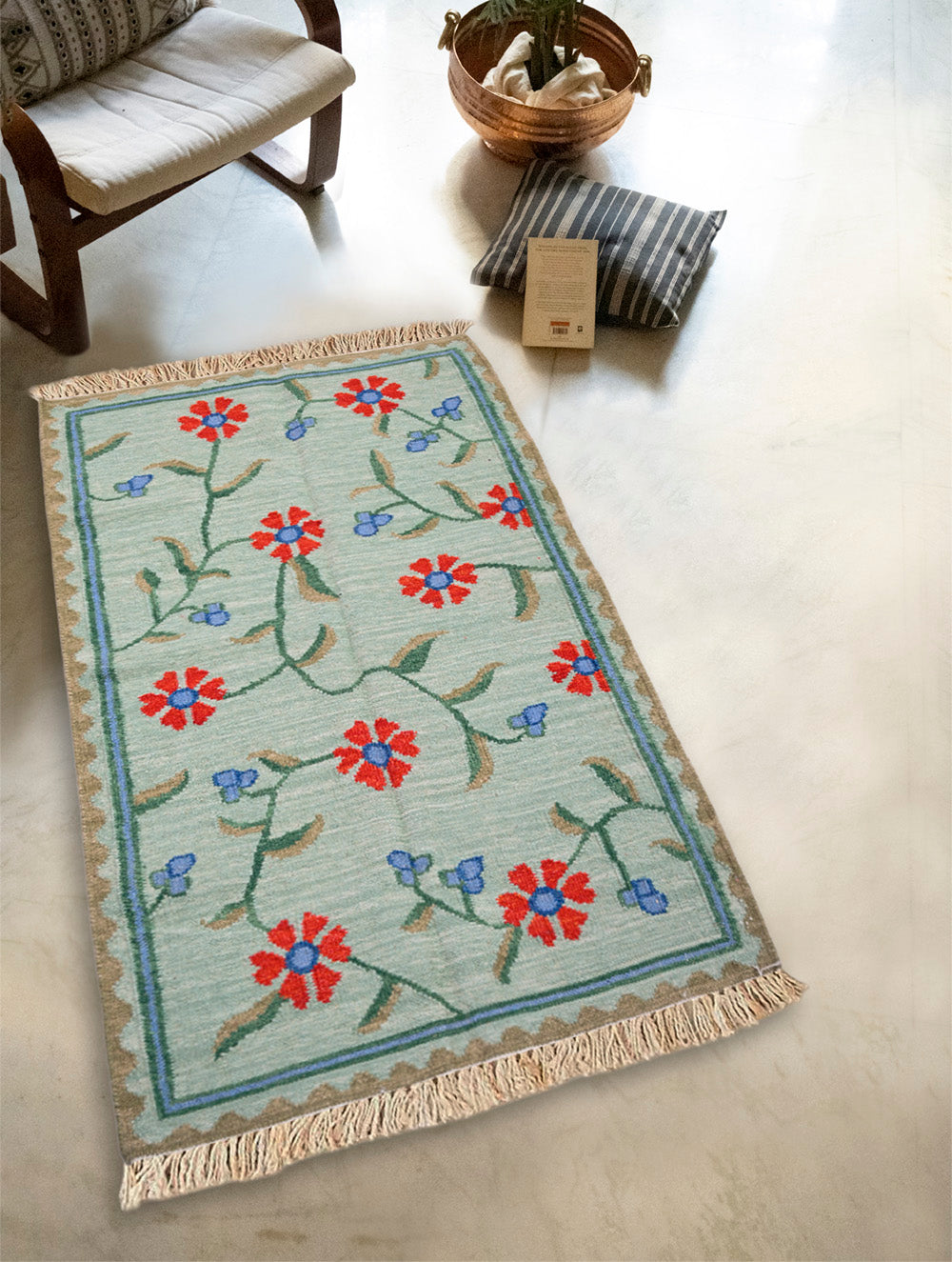 Handwoven Kilim Rug - Turquoise Garden