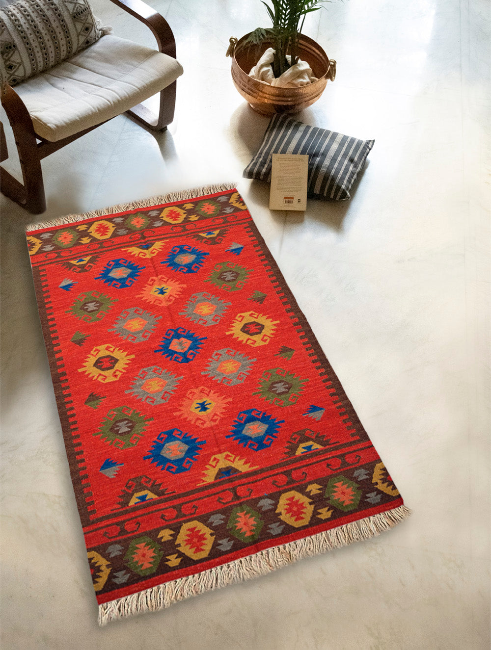 Handwoven Kilim Rug - Rust Medallion