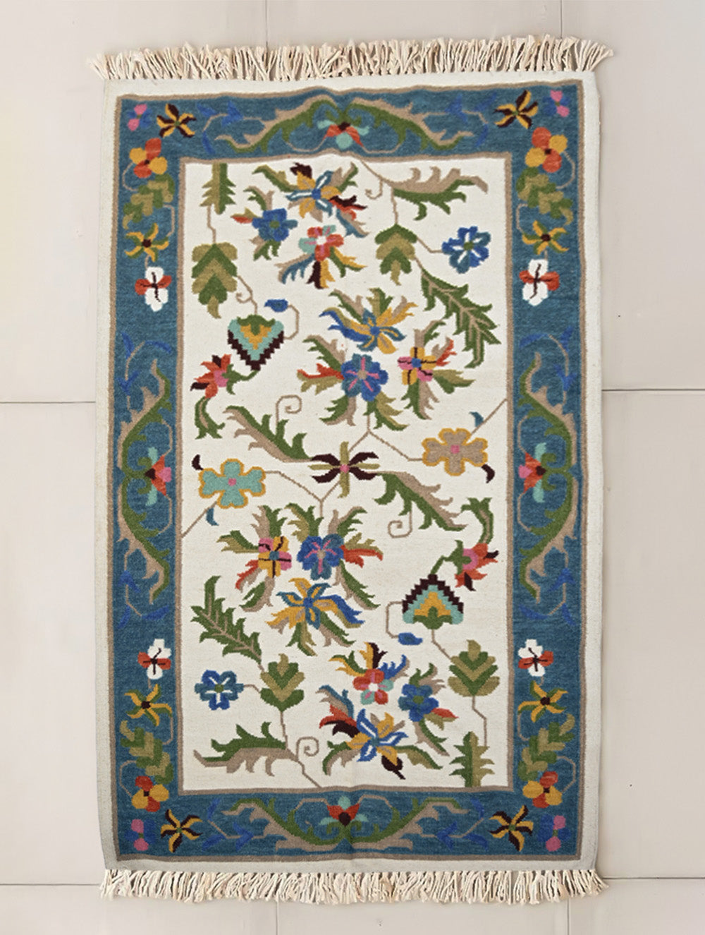 Handwoven Kilim Rug - Teal Garden