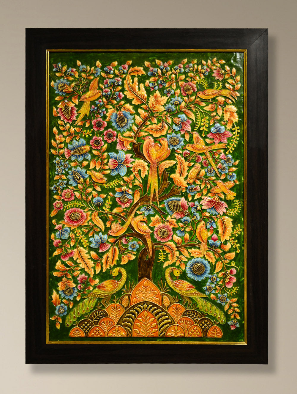 Hand-rendered Stone Dust Painting - Gold and Emerald