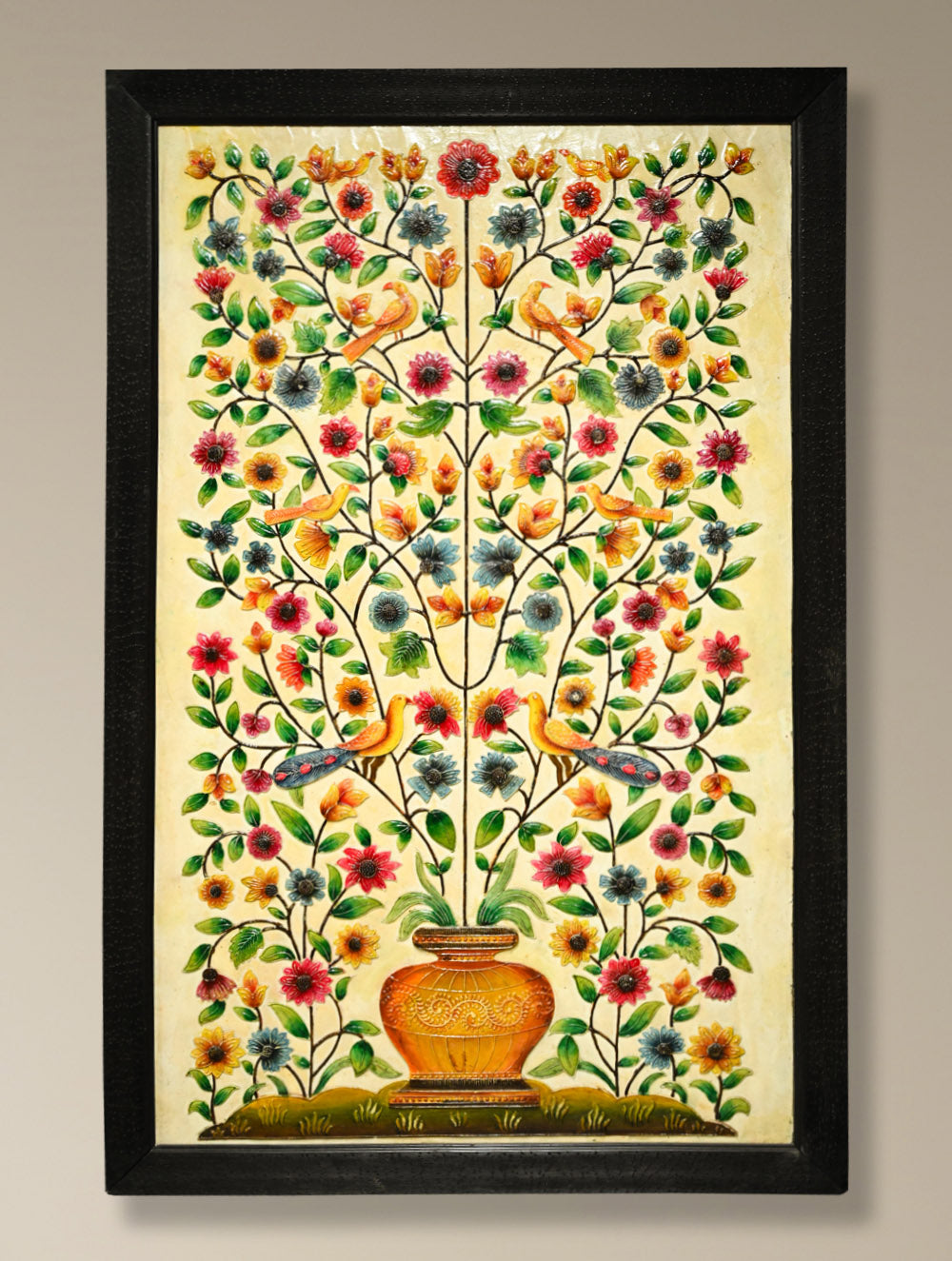 Hand-rendered Stone Dust Painting - Happy Flower Pot