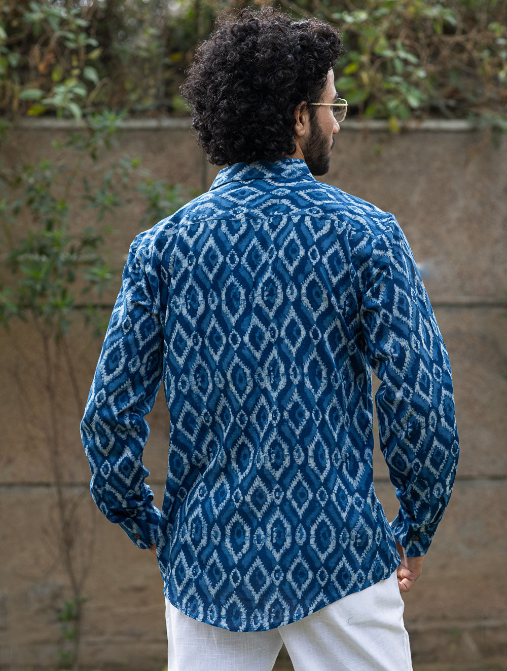 Dabu Hand Block Printed Cotton Shirt - Indigo Aztec