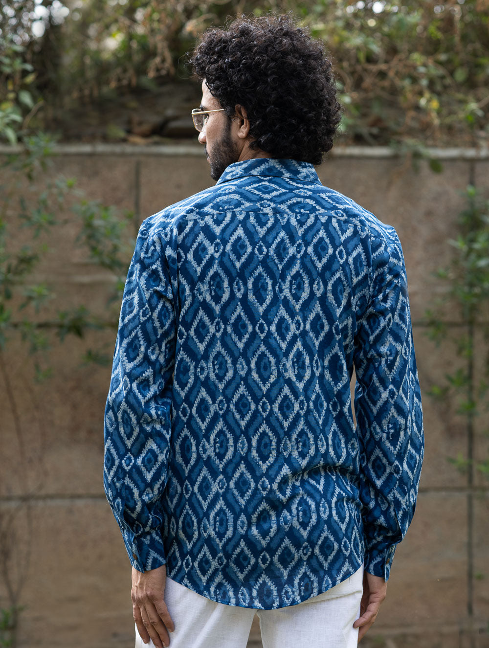 Dabu Hand Block Printed Cotton Shirt - Indigo Aztec