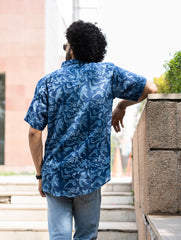 Dabu Hand Block Printed Cotton Shirt - Indigo Birds