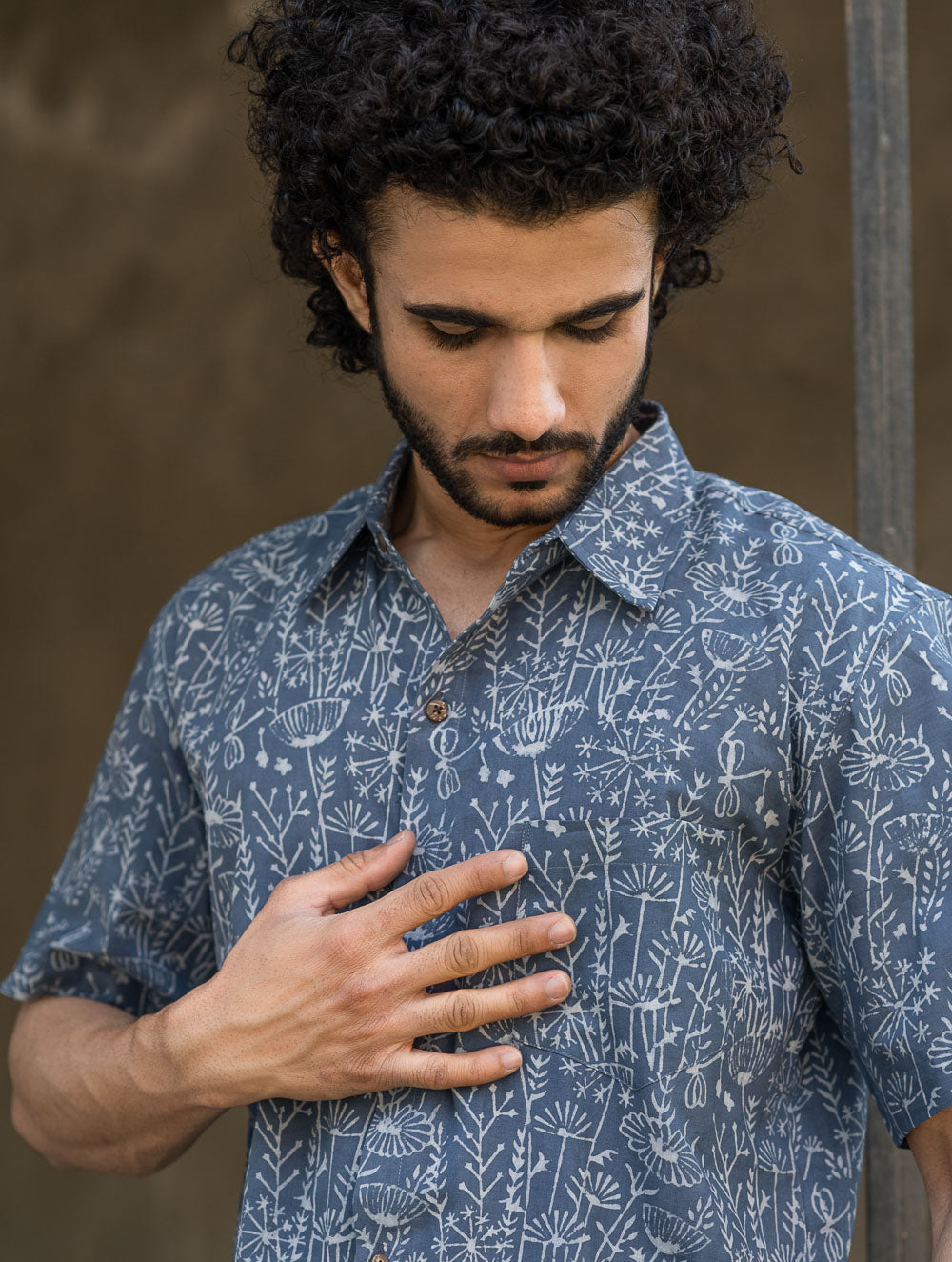 Dabu Hand Block Printed Cotton Shirt - Lavender Summer