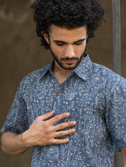 Dabu Hand Block Printed Cotton Shirt - Lavender Summer