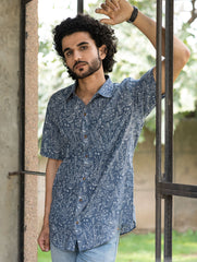 Dabu Hand Block Printed Cotton Shirt - Lavender Summer