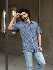 Dabu Hand Block Printed Cotton Shirt - Lavender Summer
