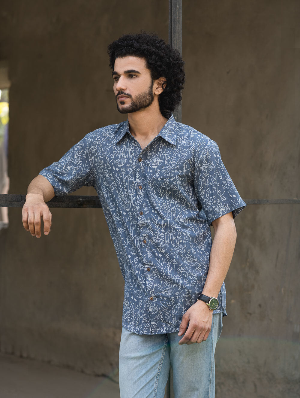 Dabu Hand Block Printed Cotton Shirt - Lavender Summer