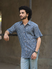 Dabu Hand Block Printed Cotton Shirt - Lavender Summer
