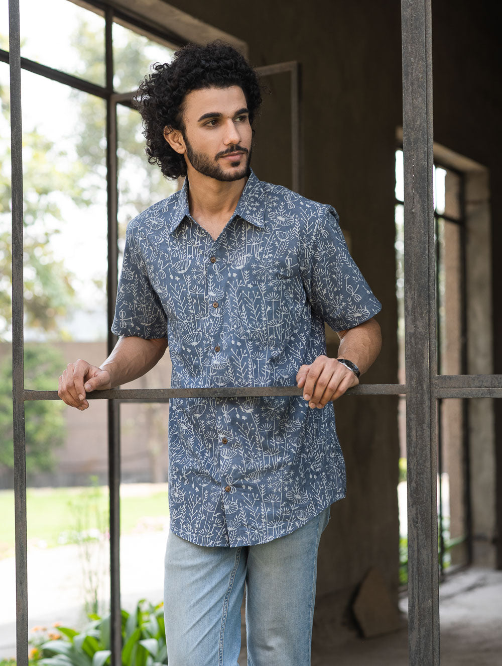 Dabu Hand Block Printed Cotton Shirt - Lavender Summer
