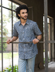 Dabu Hand Block Printed Cotton Shirt - Lavender Summer