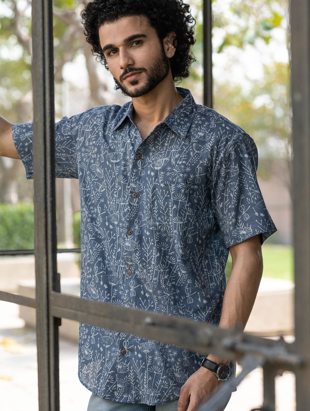 Dabu Hand Block Printed Cotton Shirt - Lavender Summer