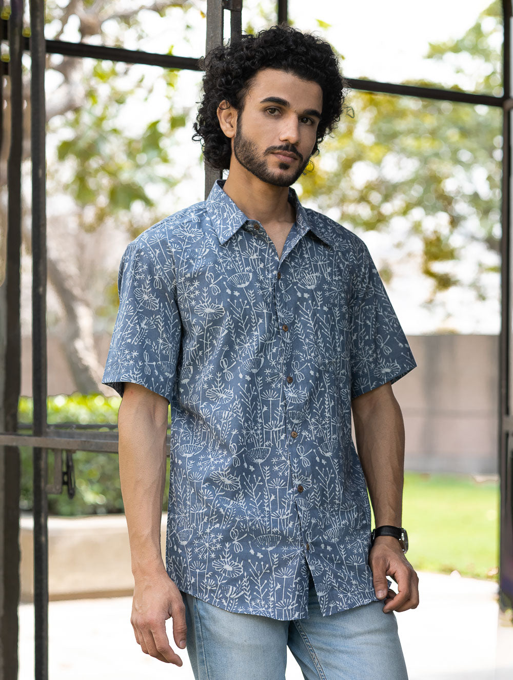 Dabu Hand Block Printed Cotton Shirt - Lavender Summer