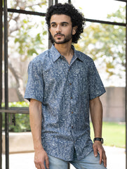 Dabu Hand Block Printed Cotton Shirt - Lavender Summer
