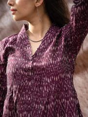 Elegant Classic. Light, Soft Ikat Handwoven Long Kurta Set - Purple Abstract (Set of Two)