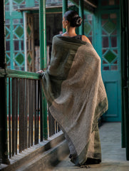 Elegant Handwoven Bengal Linen Saree - Mint Moods