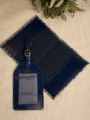 Embossed Leather Travel Set - Blue Flora (Set of 2)