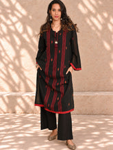 Ethnic Weaves. Bengal Handwoven Jamdani Light & Soft Mul Cotton Loose Fit Kurta - Stunning Black, (2 pc set)