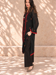 Ethnic Weaves. Bengal Handwoven Jamdani Light & Soft Mul Cotton Loose Fit Kurta - Stunning Black, (2 pc set)
