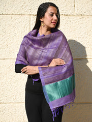 Exclusive Bhagalpur Tussar Silk Stole - Amethyst Tide