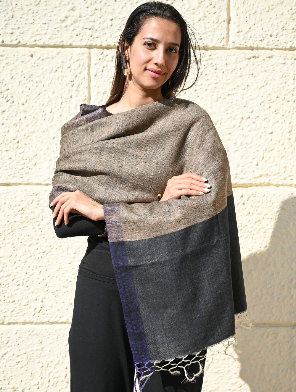 Exclusive Bhagalpur Tussar Silk Stole - Black Sea