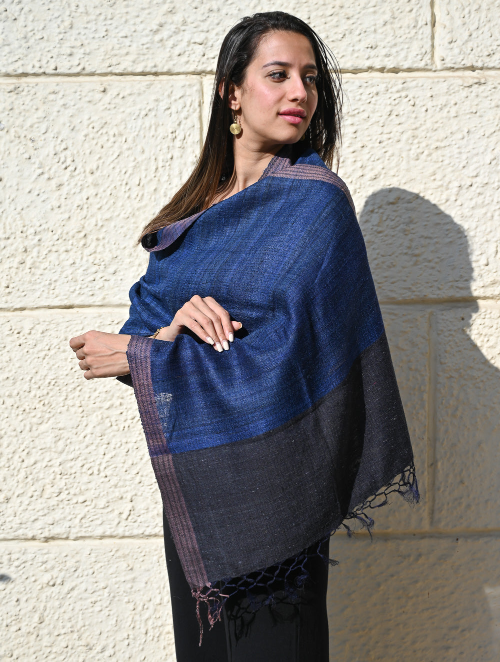 Exclusive Bhagalpur Tussar Silk Stole - Blue Hour