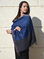 Exclusive Bhagalpur Tussar Silk Stole - Blue Hour
