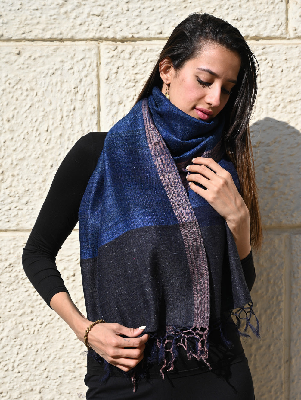 Exclusive Bhagalpur Tussar Silk Stole - Blue Hour