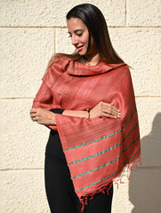 Exclusive Bhagalpur Tussar Silk Stole - Coral Sea