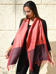 Exclusive Bhagalpur Tussar Silk Stole - Crimson Bark