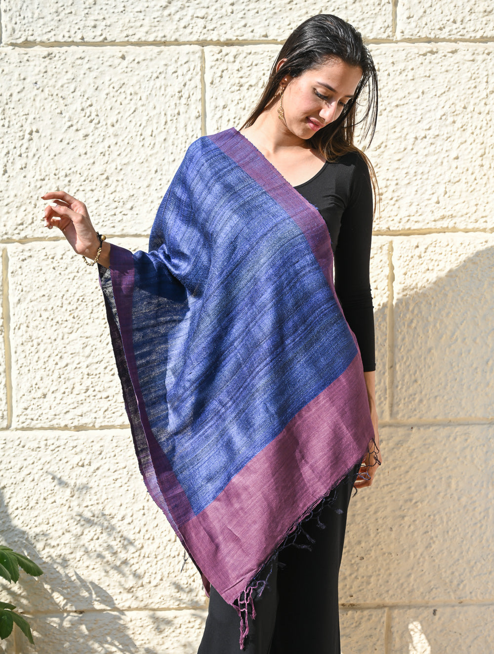 Exclusive Bhagalpur Tussar Silk Stole - Midnight Iris