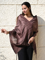 Exclusive Bhagalpur Tussar Silk Stole - Taupe Smoked