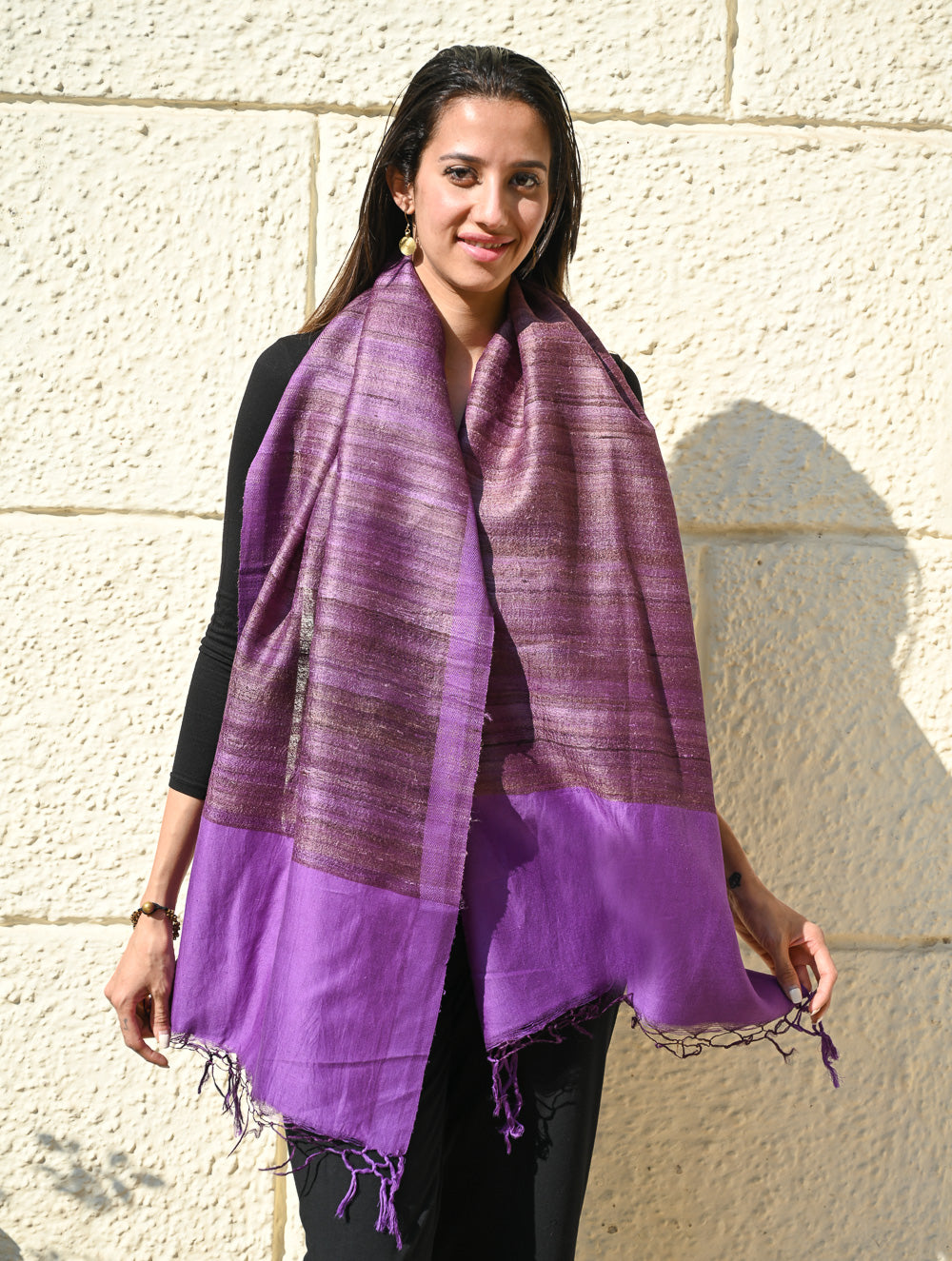 Exclusive Bhagalpur Tussar Silk Stole - Velvet Nocturne