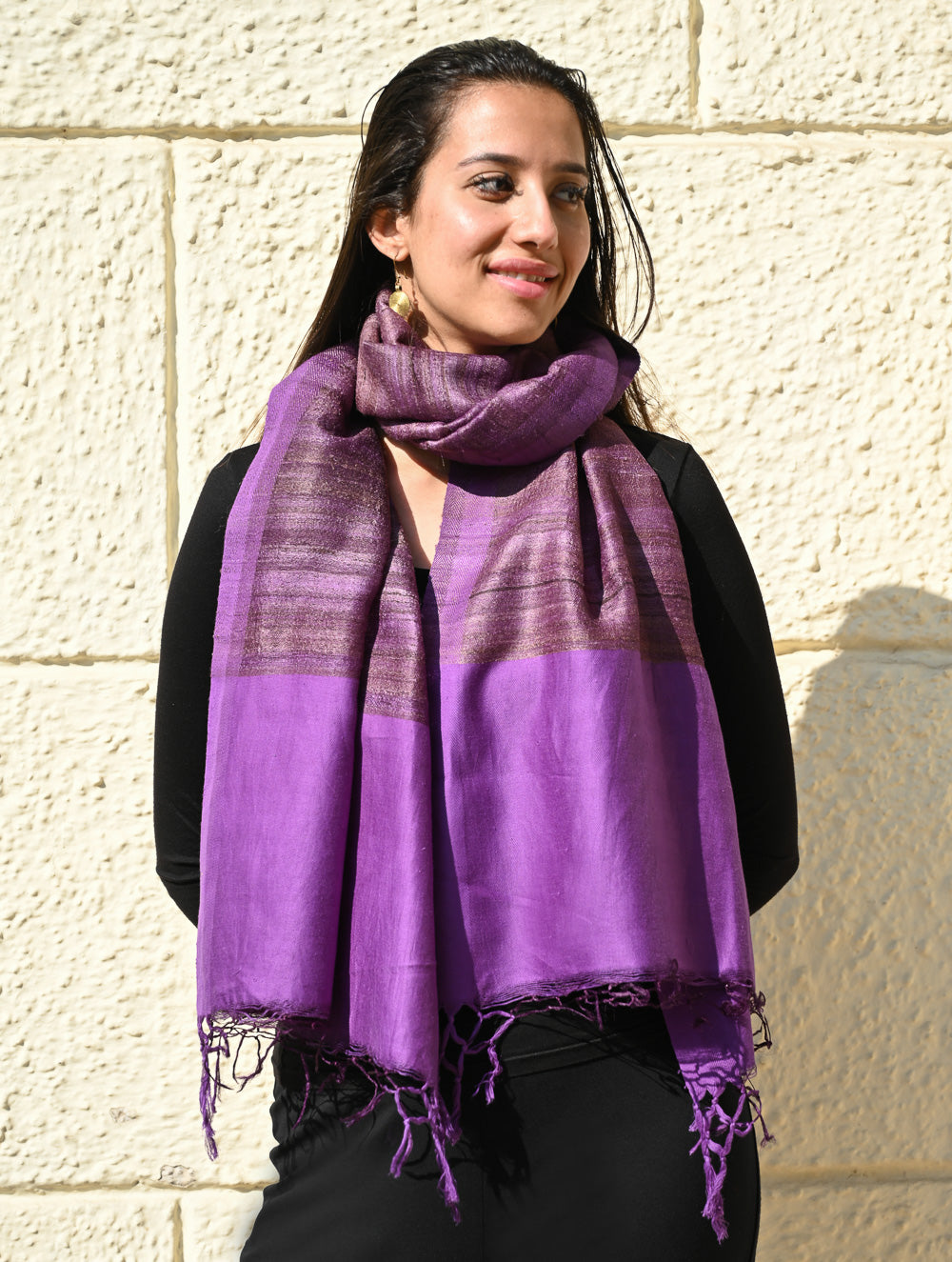 Exclusive Bhagalpur Tussar Silk Stole - Velvet Nocturne