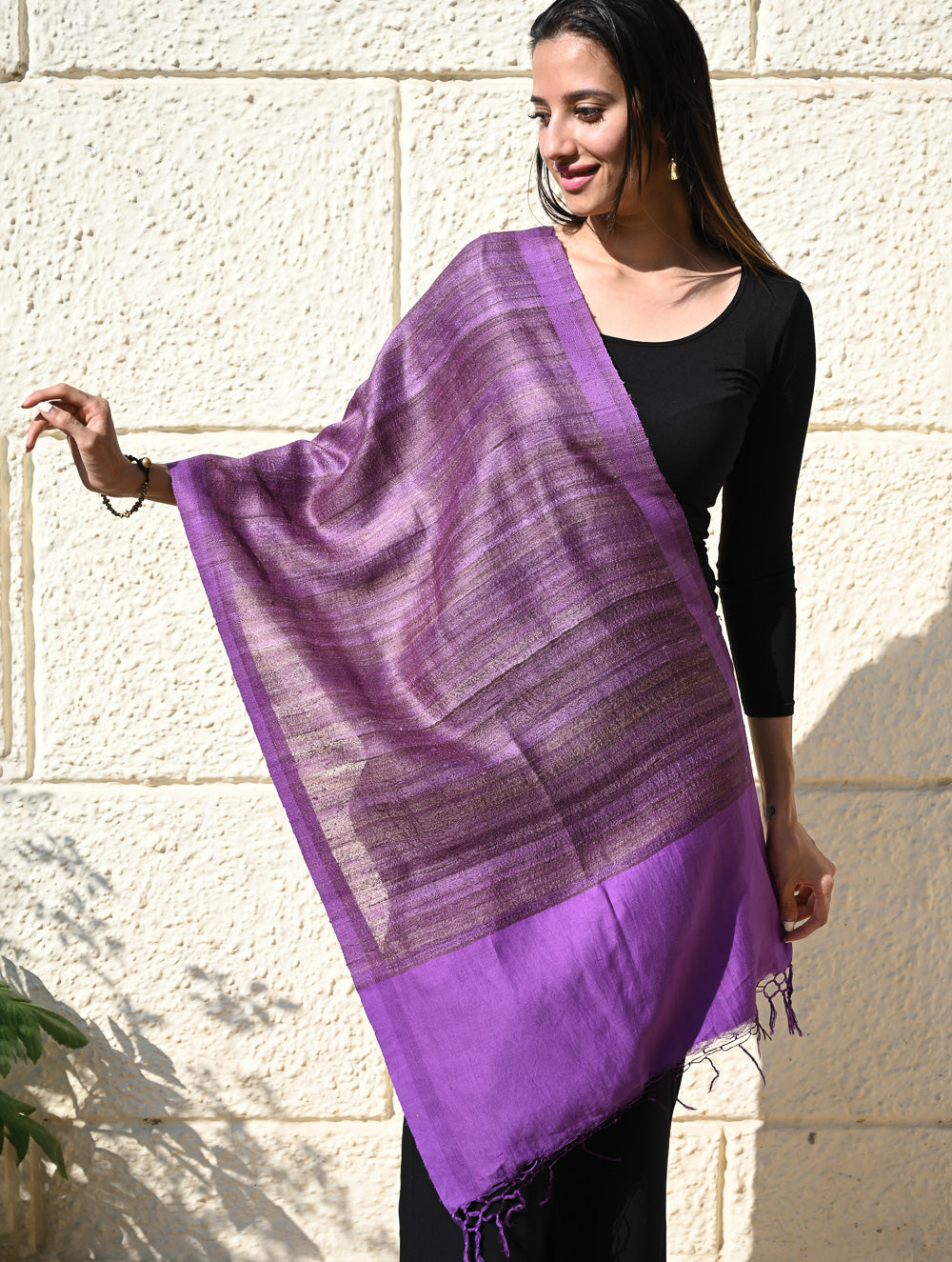 Exclusive Bhagalpur Tussar Silk Stole - Velvet Nocturne