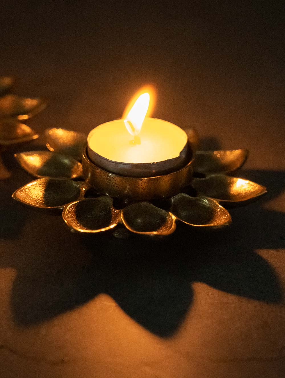 Exclusive Brass Tealight Holders (Set of 2) - Lotus Flowers