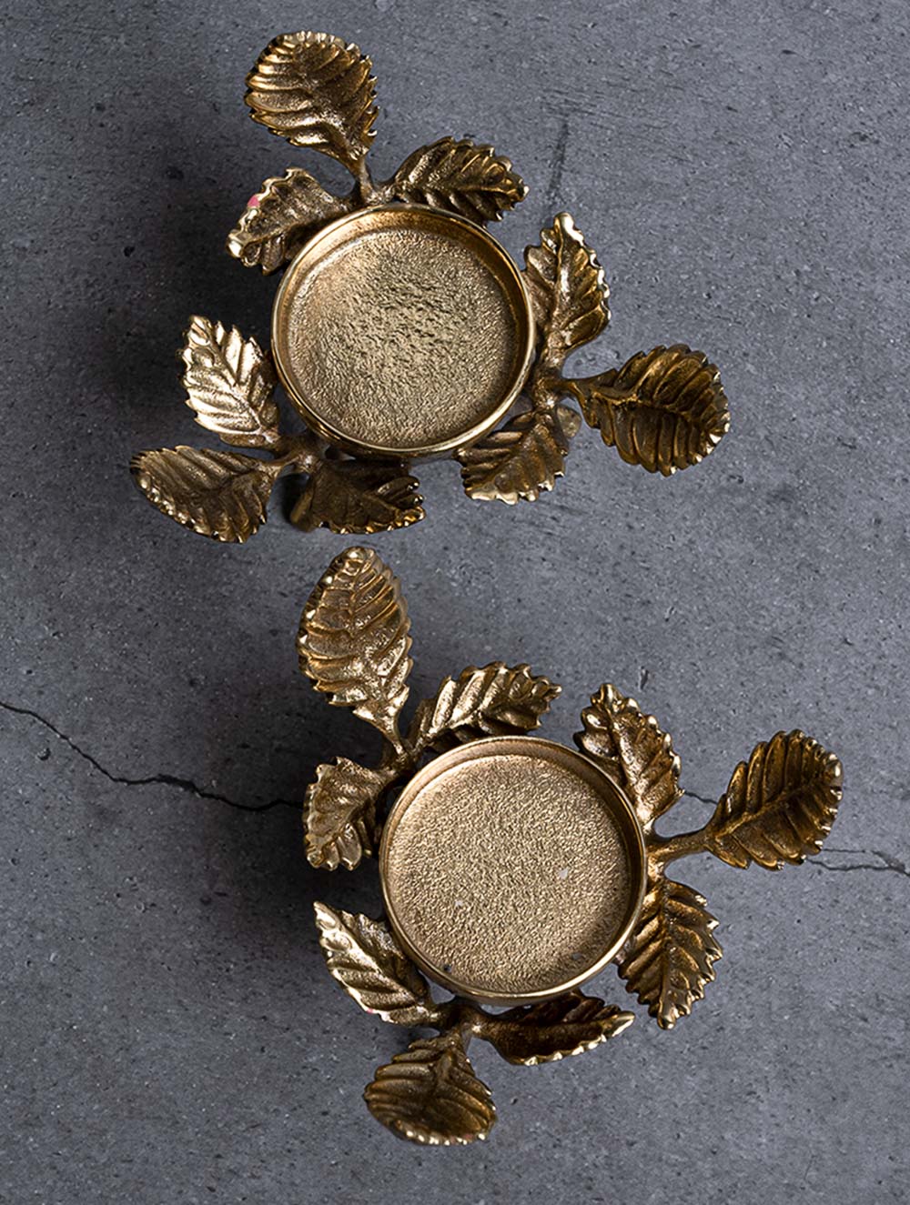 Exclusive Brass Tealight Holders (Set of 2) - Rose Leaves