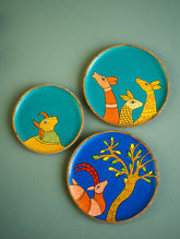Exclusive Gond Art Wooden Wall Plate / Table Curio - Deer & Cow Trio (Set of 3)