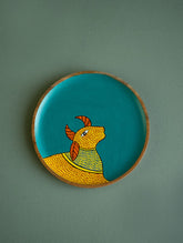 Exclusive Gond Art Wooden Wall Plate / Table Curio - Teal Cow