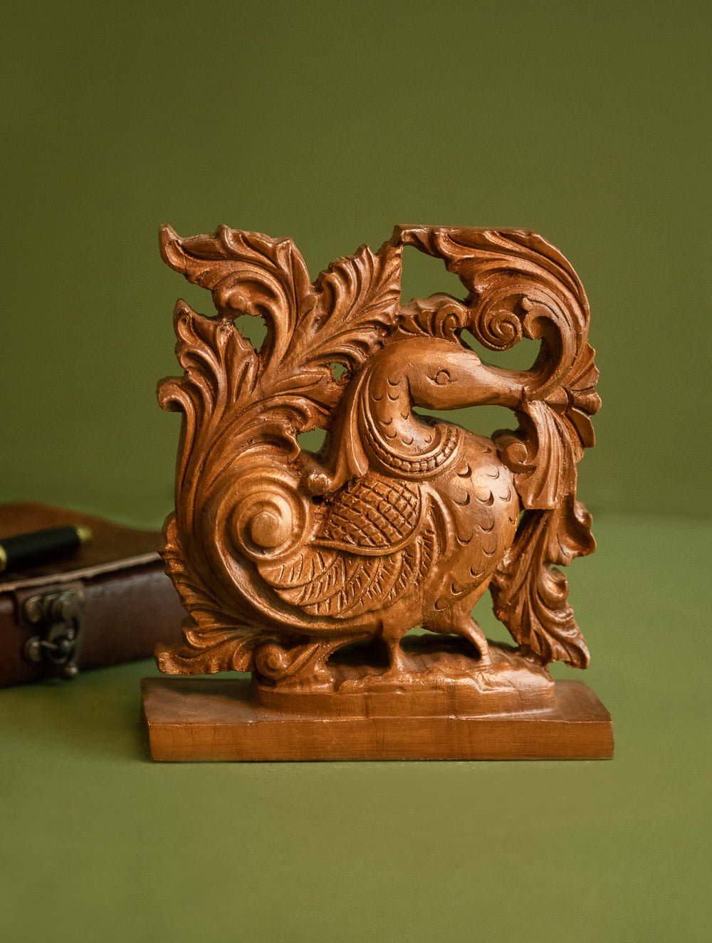 Exclusive Karnataka Wood Carving Curio - Peacock