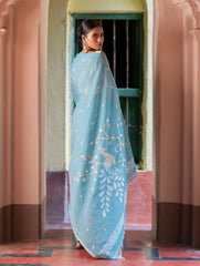 Exclusive Soft Handwoven Bengal Cotton Jamdani Saree - Blue Raga