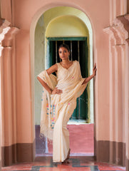Exclusive Soft Handwoven Bengal Cotton Jamdani Saree - White Flora