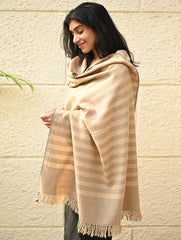 Exclusive Soft Himachal Wool Shawl with Woven Border - Baked Cream