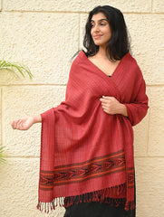 Exclusive Soft Himachal Wool Stole with Woven Border - Coral Bloom