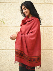 Exclusive Soft Himachal Wool Stole with Woven Border - Coral Bloom