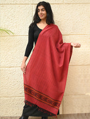 Exclusive Soft Himachal Wool Stole with Woven Border - Coral Bloom
