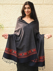 Exclusive Soft Himachal Wool Stole with Woven Border - Smoky Trail
