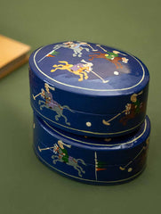 Exclusive, Fine Kashmiri Art Decorative Boxes - Blue Oval Polo (Set of 2)